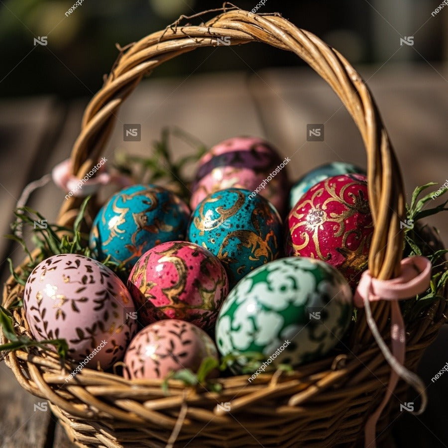 Colorful Easter Eggs In Basket — Stock Photo