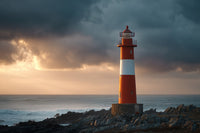 A Lighthouse Stands Prominently Against A Sky With Dark Clouds Looming Overhead And The Ocean Visible In The Background — Stock Photo