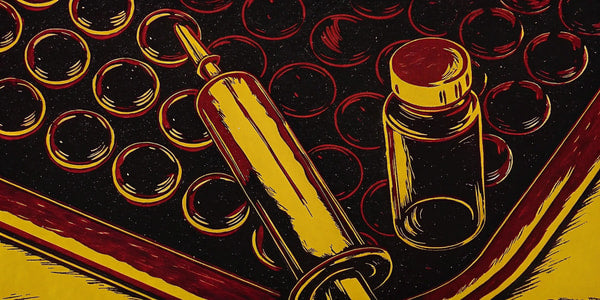 Vintage Illustration Of A Table Filled With Various Bottles And Pills Evoking A Sense Of Nostalgia And Mystery — Stock Illustration