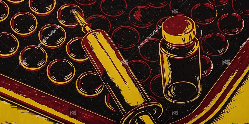 Vintage Illustration Of A Table Filled With Various Bottles And Pills Evoking A Sense Of Nostalgia And Mystery — Stock Illustration