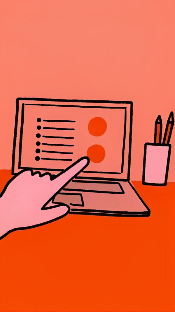 A Hand Pointing To A Laptop Screen With A Red And Orange Color Gradient Background — Stock Illustration