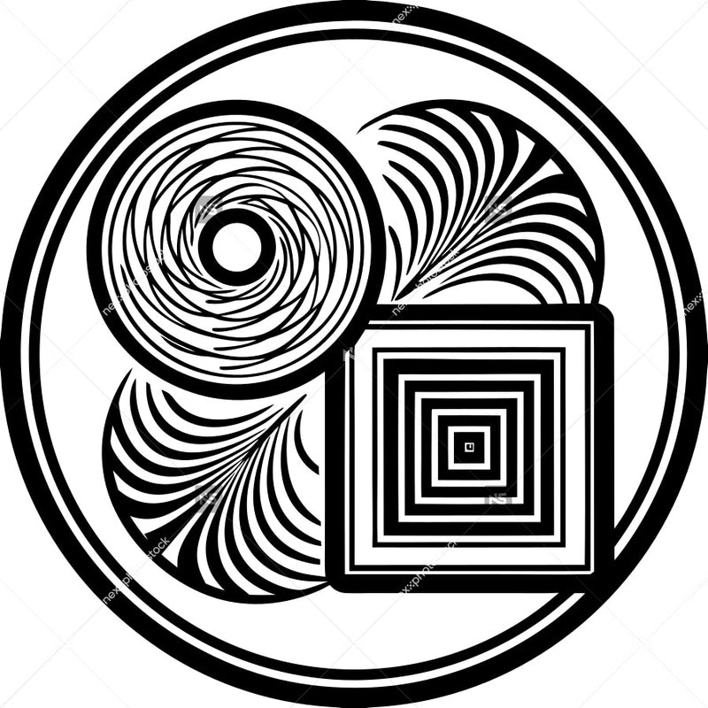 Abstract Black And White Design Swirling Patterns And Geometric Shapes — Stock Vector