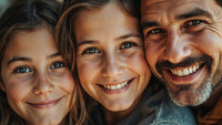 A Family Portrait Of A Man And Two Children Smiling And Posing For The Camera — Stock Photo