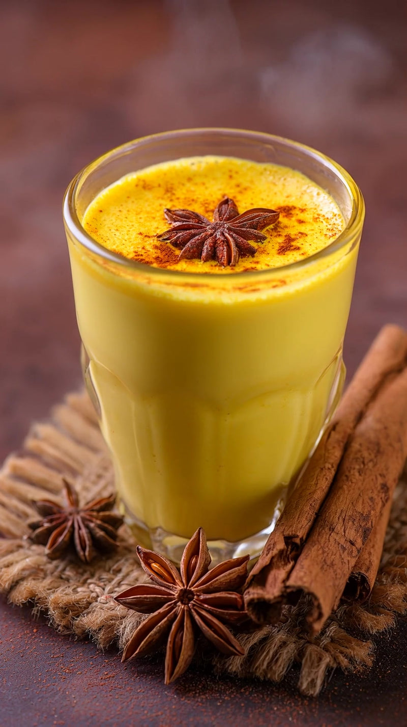 a glass of cinnamon spiced drink with a garnish on top placed on a table - Stock Video