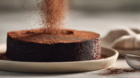 A Chocolate Cake With Powdered Sugar On A White Plate Ready To Be Served — Stock Photo