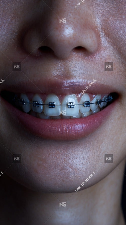 A Close Up Of A Smiling Woman Wearing Braces — Stock Photo