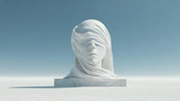 A Sculpture Of A Woman S Head Wearing A Blindfold Set Against A White Background — Stock Photo