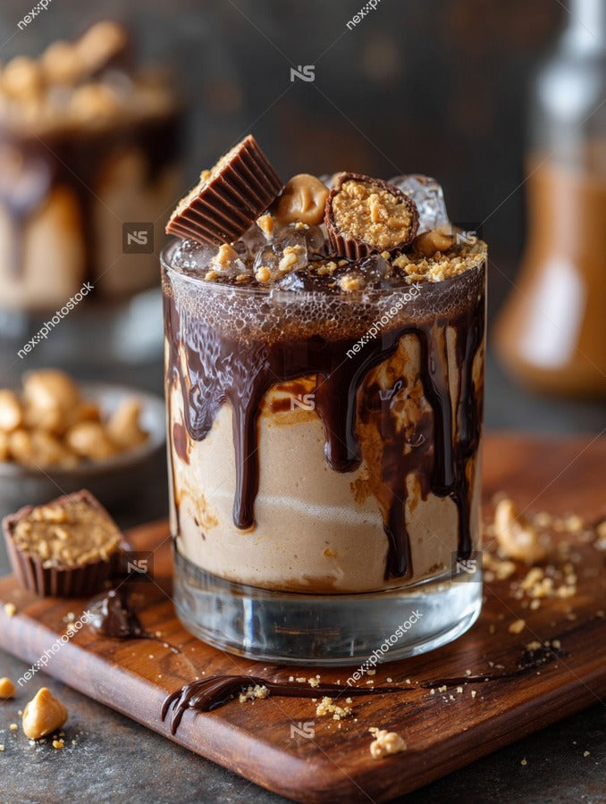 A Chocolate Dessert With A Caramel Drizzle And Crushed Nuts On Top Served In A Glass — Stock Photo