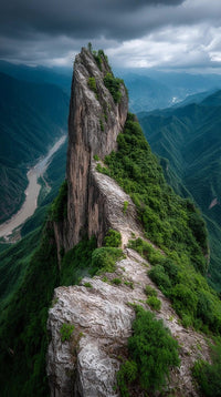 showcases a breathtaking mountain cliff in china with lush greenery and a clear blue sky as the backdrop - Stock Video