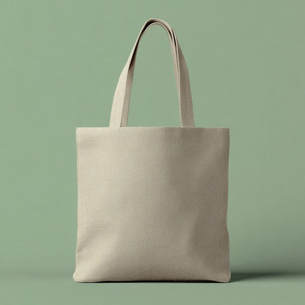A Light Grey Canvas Tote Bag With A Handle Set Against A Solid Green Background — Stock Photo
