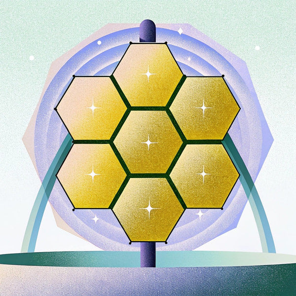 Illustration Of A Golden Honeycomb Structure With Rays Emanating From It Against A Blue Background — Stock Illustration