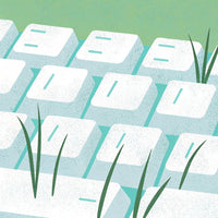 A White Computer Keyboard Is Placed On A Bed Of Green Grass Creating An Interesting Contrast Between Technology And Nature — Stock Illustration