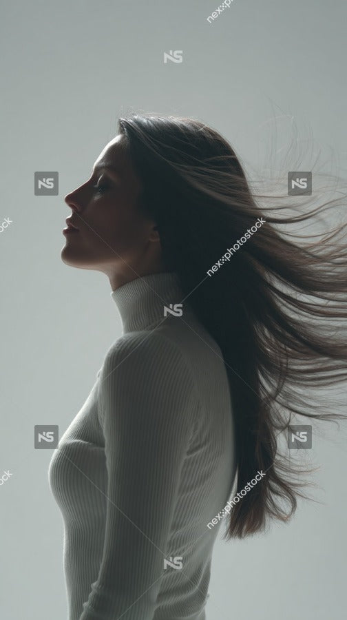 A Portrait Of A Woman With Long Hair Captured In Mid Motion As She Turns Her Head To The Side — Stock Photo
