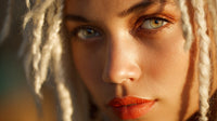 Human Portrait A Woman With Braided Hair Captured In A Close Up Shot Against A Blurred Background — Stock Photo