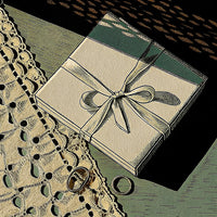 A Gift Wrapped In Lace With A Bow On Top Placed On A Table — Stock Illustration