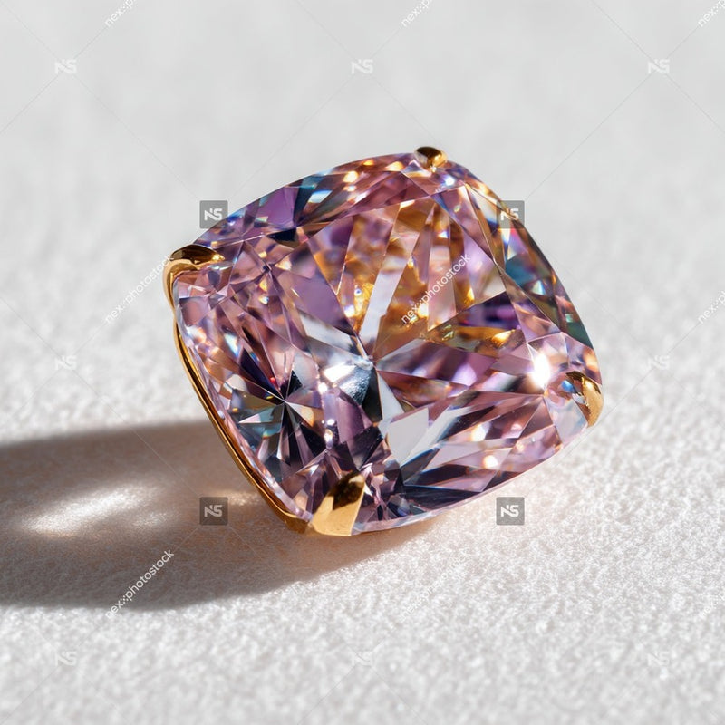 Two Images Of A Large Oval Cut Diamond With A Pink Hue And Multiple Facets Set Against A White Background — Stock Photo