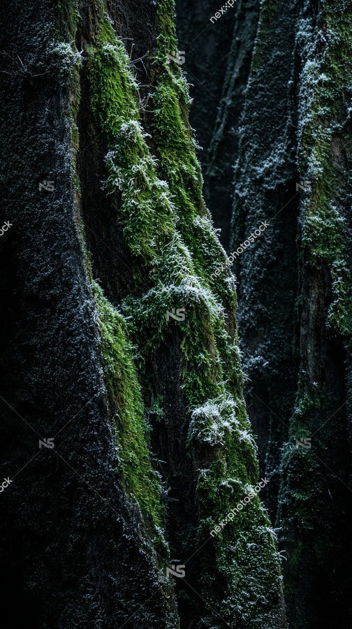 Mossy Rock Wall With A Close Up View Of The Moss And Lichen Growth Showcasing The Texture And Detail Of The Natural Surface — Stock Photo