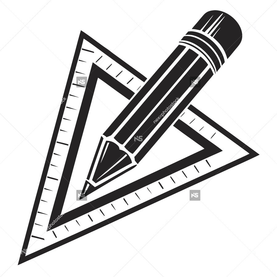 A Black And White Illustration Of A Pencil And A Ruler Symbolizing Precision Measurement — Stock Vector
