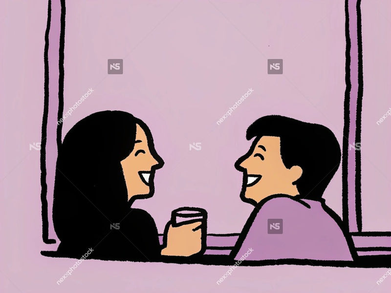 A Cartoon Of Two People Sitting Together Sharing A Moment With One Person Holding A Cup And Smiling — Stock Illustration