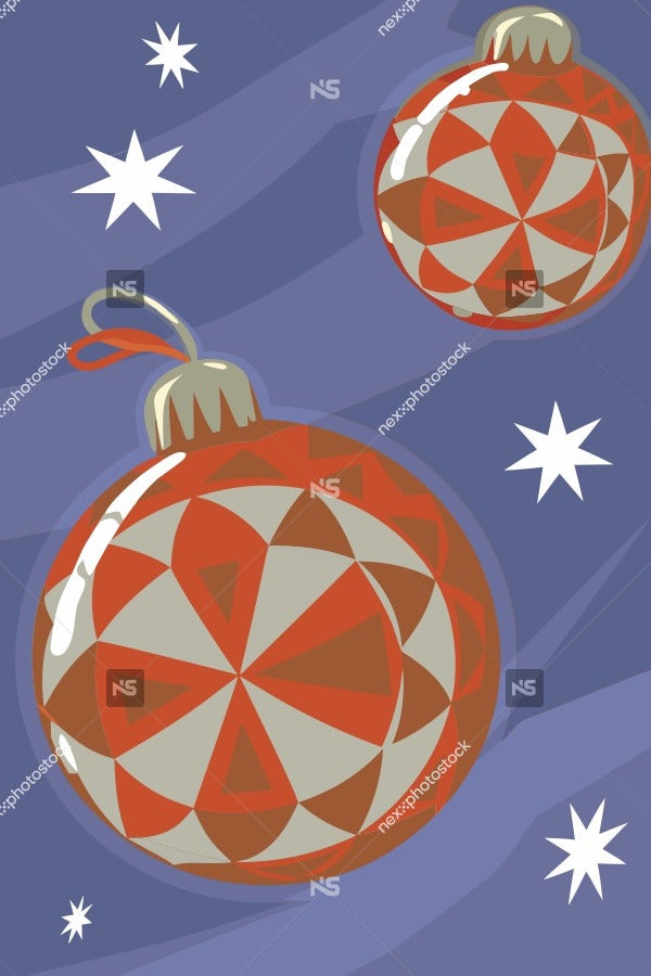 Red And White Christmas Ornaments Hanging From A String Against A Blue Background With Stars — Stock Vector