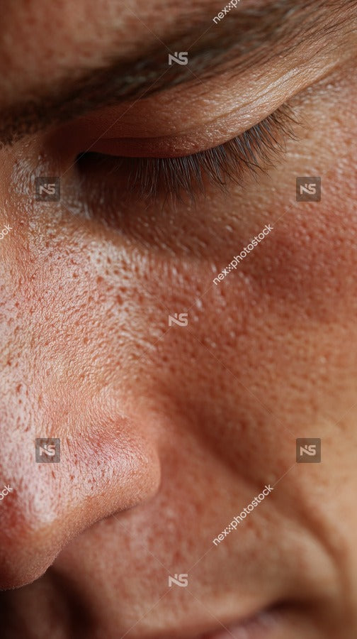A Close Up Image Of A Person S Face Focusing On Their Skin Texture And Pores — Stock Photo