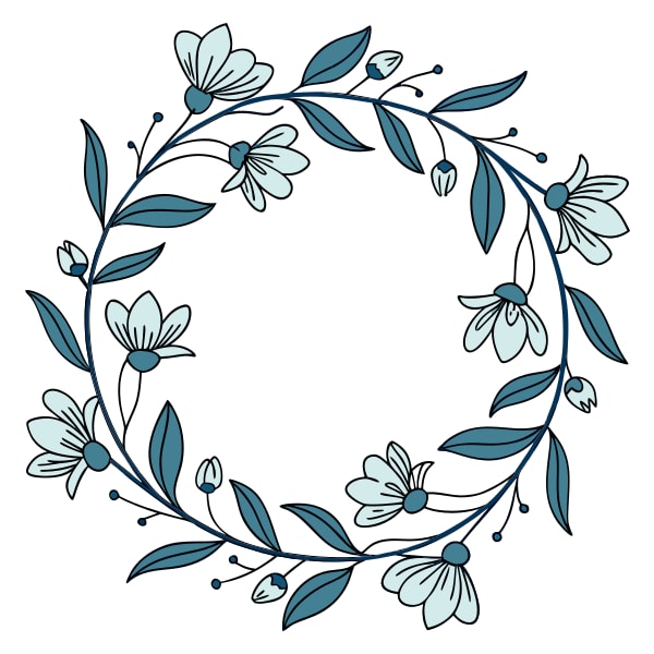 A Blue Floral Wreath With A Circular Shape Various Flowers And Leaves In A Decorative Arrangement — Stock Vector