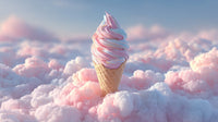 A Single Pink Ice Cream Cone Floating Amidst Fluffy White Clouds Against A Vibrant Blue Sky Background — Stock Photo