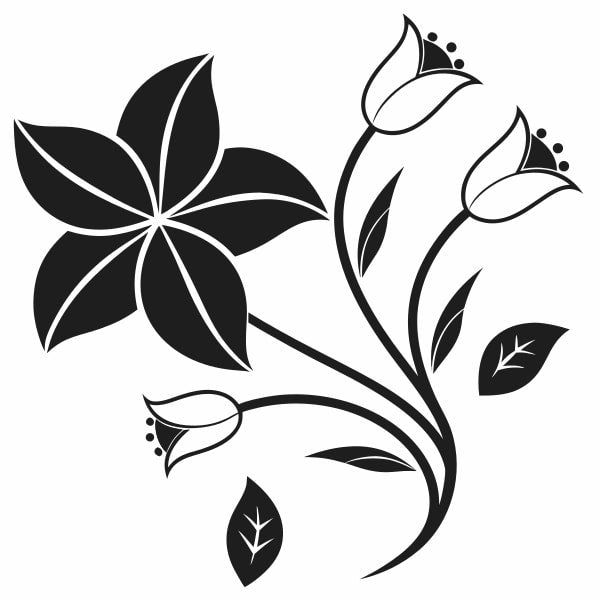 Black And White Floral Design A Flower Leaves And Stems — Stock Vector