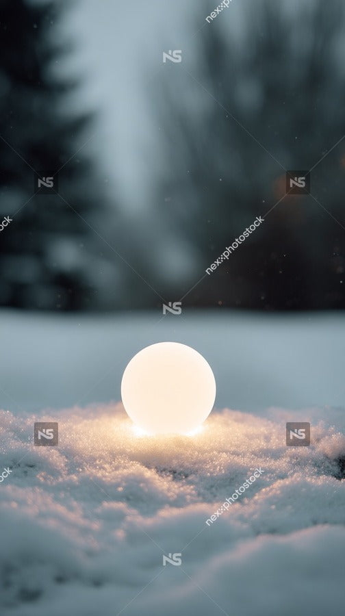 A Single Egg Is Prominently Featured In A Snow Covered Field With A Blurred Background Of Trees And A Dark Sky — Stock Photo