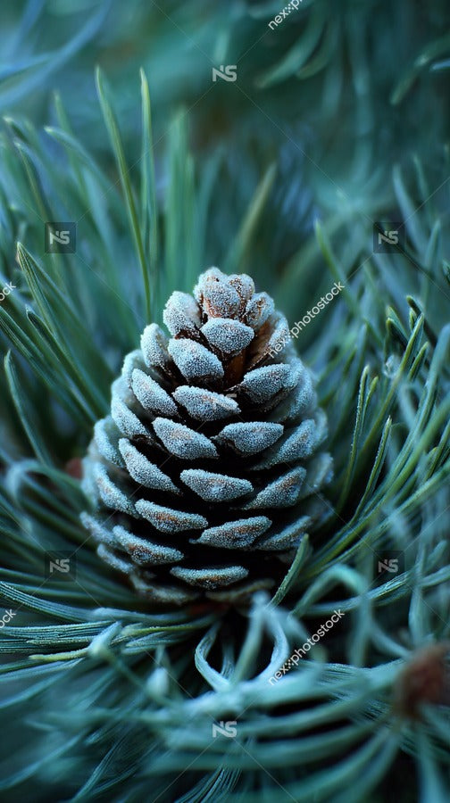 A Pine Cone Surrounded By Snow With A Close Up View Of Its Textured Surface And Green Needles — Stock Photo