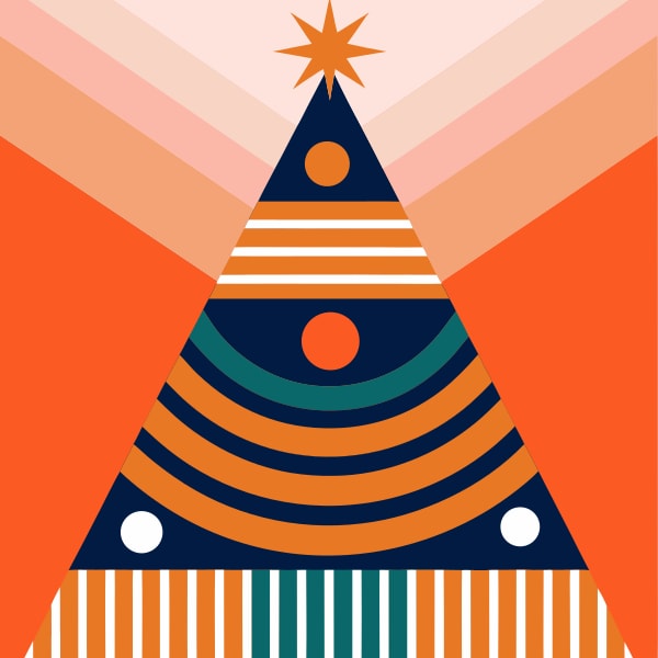 A Vibrant And Festive Christmas Tree Illustration With A Colorful Design A Combination Of Red Orange Yellow Green Blue And White Colors — Stock Vector
