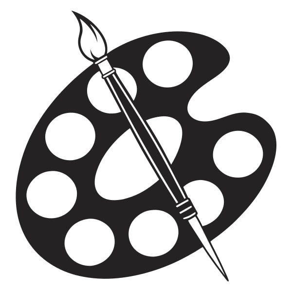 A Black And White Icon A Paintbrush With A Palette Symbolizing Art Supplies Tools — Stock Vector