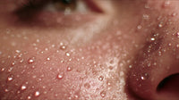 Close Up Of A Person S Face With Droplets Of Water Sweat Visible On It Emphasizing The Texture And Detail Of The Skin — Stock Photo
