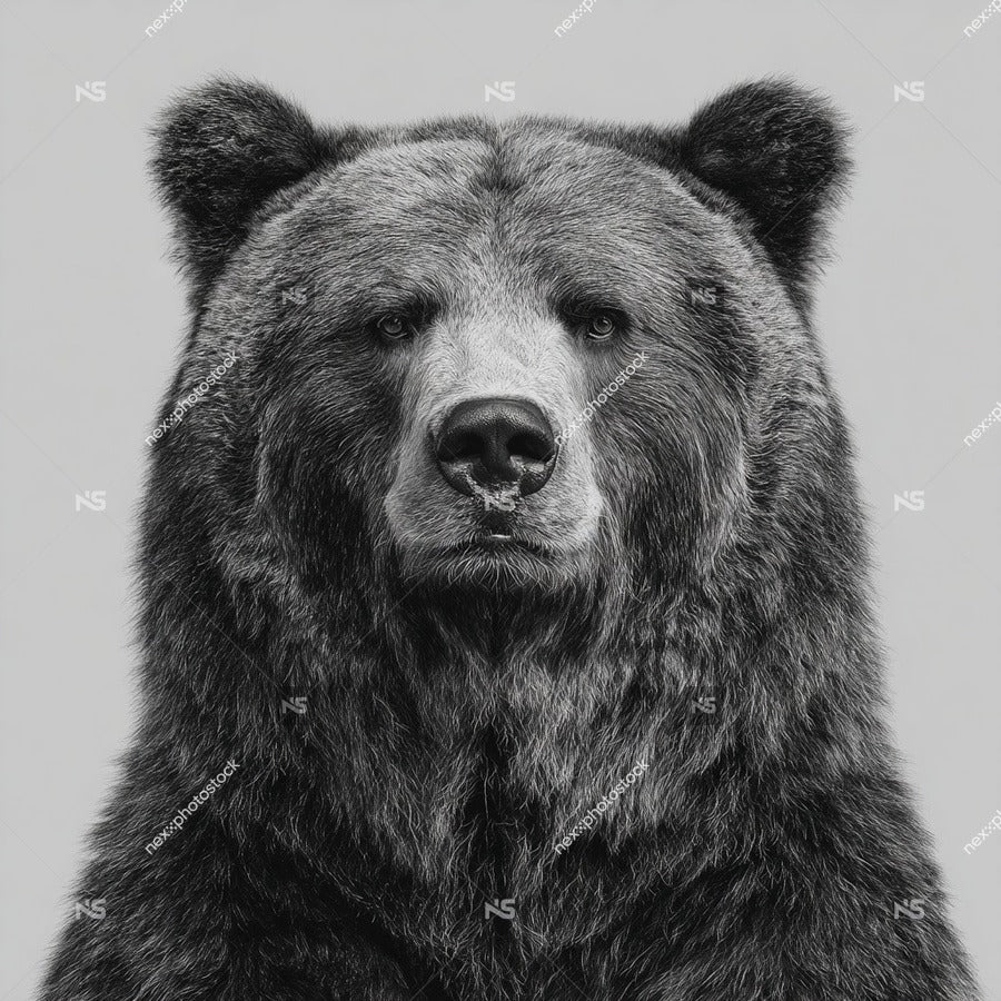 Grizzly Bear Portrait In Black And White Showcasing The Majestic Creature S Powerful Presence Against A Stark White Background — Stock Photo
