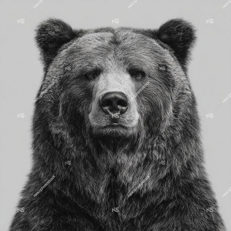 Grizzly Bear Portrait In Black And White Showcasing The Majestic Creature S Powerful Presence Against A Stark White Background — Stock Photo