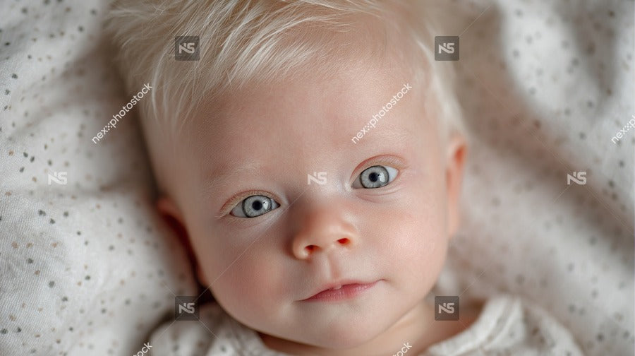 A Baby With Blue Eyes Is The Central Focus Of This Image Captured In A Close Up Shot — Stock Photo