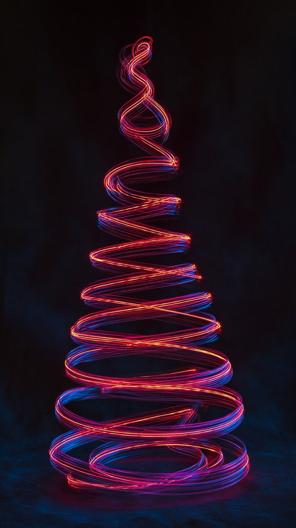 A Red Spiral Light Art Sculpture With A Curved Top Set Against A Dark Background — Stock Photo