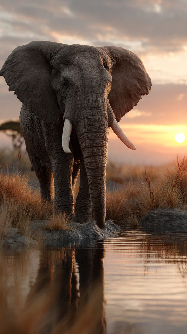 An Elephant Standing By A Body Of Water During Sunset In A Natural Setting — Stock Photo