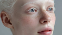 Close Up Portrait Of A Woman With Freckles And Blue Eyes Against A White Background — Stock Photo