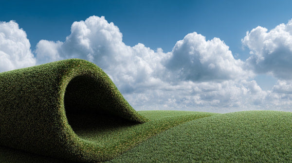 Two Image Composite Of A Tunnel Made From Grass Set Against A Backdrop Of A Blue Sky With White Clouds — Stock Photo