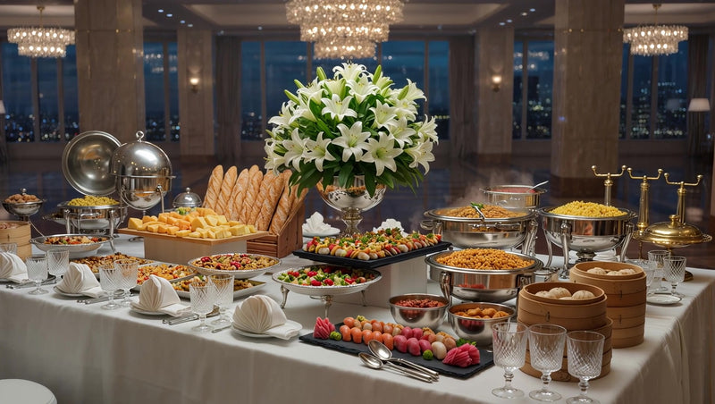 buffet spread on a dining table - Stock Video
