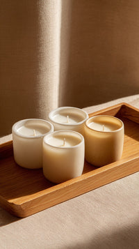 A Tray With Four Candles Is Visible — Stock Photo