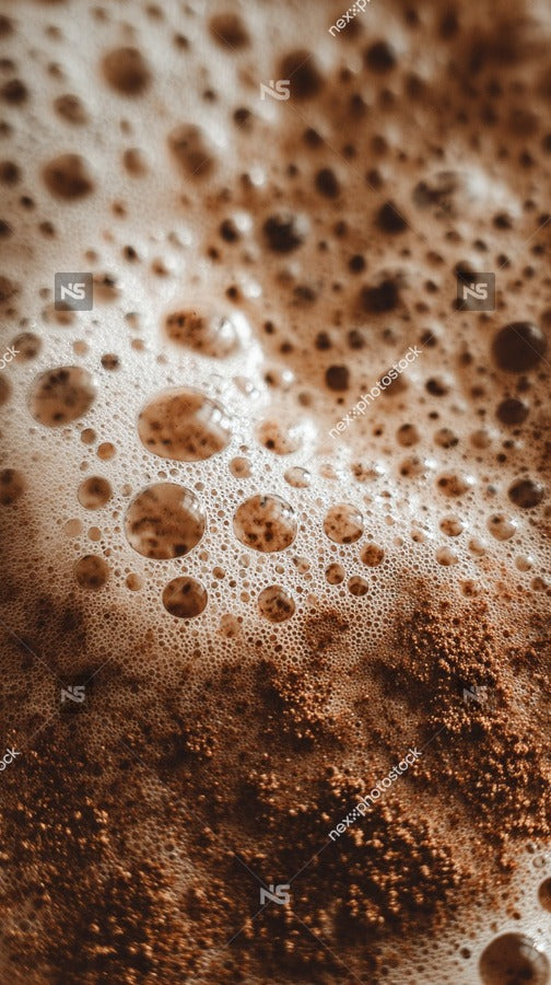 Close Up Of Chocolate Foam In A Cup With Bubbles And Froth Visible Against A Dark Background — Stock Photo