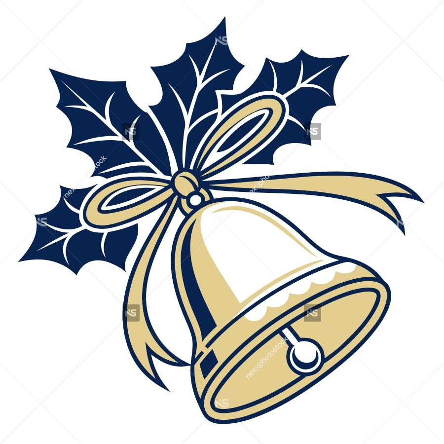 A Stylized Illustration Of A Gold Bell With A Blue Ribbon Tied In A Bow Symbolizing Christmas Festivities — Stock Vector