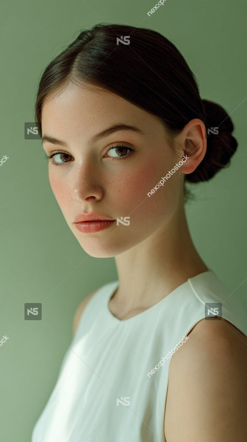 A Woman With Blonde Hair And Blue Eyes Wearing A White Top Poses For A Portrait — Stock Photo