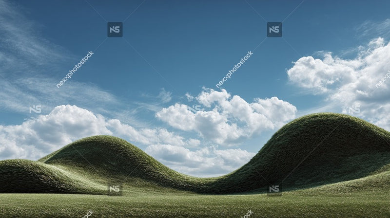 Showcases A Picturesque Landscape Three Large Green Grass Mounds On A Hillside Under A Clear Blue Sky — Stock Photo