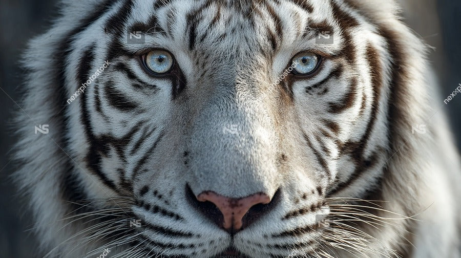 A Close Up Portrait Of A Majestic Tiger With Striking Blue Eyes Captured In A Zoo Enclosure — Stock Photo