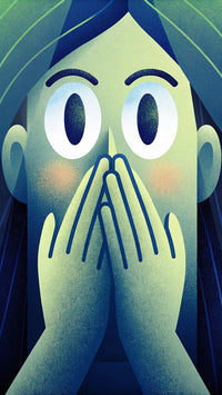 A Digital Illustration Of A Cartoon Character With Wide Eyes And An Open Mouth Set Against A Dark Background — Stock Illustration