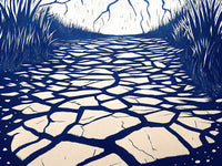 A Surreal Landscape With A Path Leading Towards A Dark Forest In The Background — Stock Illustration