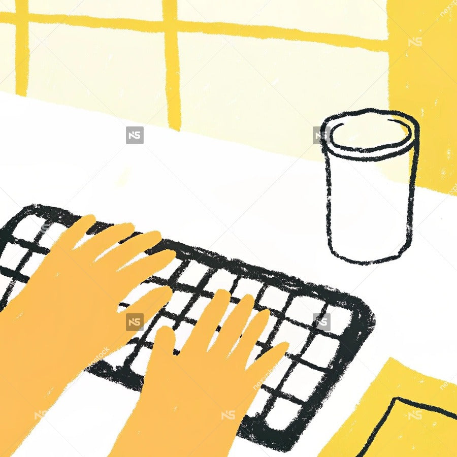 A Person Working At A Desk With A Computer Keyboard — Stock Illustration